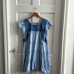 J Marie Blue Gingham and Embroidered Dress -Medium